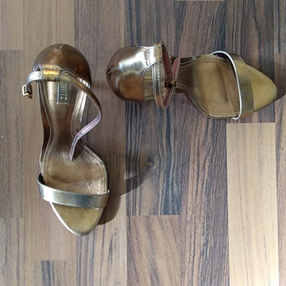 COPY - SCHUTZ Gold strap back open toe high heel …
